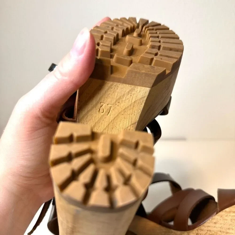 Zara Basic Strappy Stacked Platform Heeled Sandals Size 37 - Picture 8 of 11